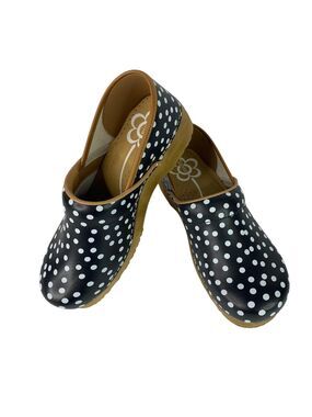 Sanita Clogs Shoes Womens Size 10 EU 41 Black Polka Dot Leather Work Comfort